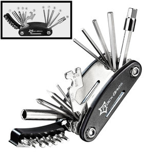 Decopatent Multitool Fiets reparatie toolkit 16-delig - Voor Racefiets / Toerfiets / Mtb / Mountainbike - Vouwgereedschap fiets - Multifunctionele Fiets Reparatieset - Zakgereedschap Multi tool - Pocket tool fiets - Fiets montage - Decopatent®