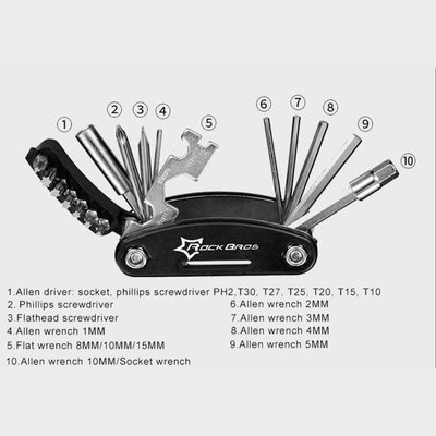 Decopatent Multitool Fiets reparatie toolkit 16-delig - Voor Racefiets / Toerfiets / Mtb / Mountainbike - Vouwgereedschap fiets - Multifunctionele Fiets Reparatieset - Zakgereedschap Multi tool - Pocket tool fiets - Fiets montage - Decopatent®