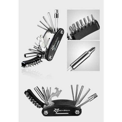 Decopatent Multitool Fiets reparatie toolkit 16-delig - Voor Racefiets / Toerfiets / Mtb / Mountainbike - Vouwgereedschap fiets - Multifunctionele Fiets Reparatieset - Zakgereedschap Multi tool - Pocket tool fiets - Fiets montage - Decopatent®