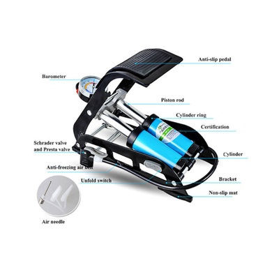 Decopatent PRO Luxe Voetpomp - Voetpomp met Dubbele Cilinder en Manometer - Voet pomp met drukmeter voor het opblazen van Auto Autobanden / Fietsenbanden / Motor band / Voetballen / Luchtbed - Fietspomp - 10 bar/160 Psi - Decopatent®