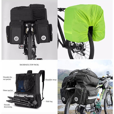 Decopatent Multifunctionele 3-in-1 Fiets bagagetassen met Regenafdekking - 48L Fietstassen voor Fietsbepakking op bagagedrager - Dubbele Fietstassen - Fietstas Rugzak - Bagagedragertas - Bagagedrager tassen voor Fiets vakantie - Fiets bepakking - Decopatent®