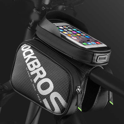 Decopatent PRO Fiets frametas met Telefoonhouder - Waterbestendige Dubbele Fietstassen afneembare Touchscreen telefoon houder - Frametas Racefiets/Fiets/Koersfiets/Mountainbike/MTB fietsen - Regenbestendige Fiets Frametas - 5.8 Inch Gsm's - Zwart - Decopatent®