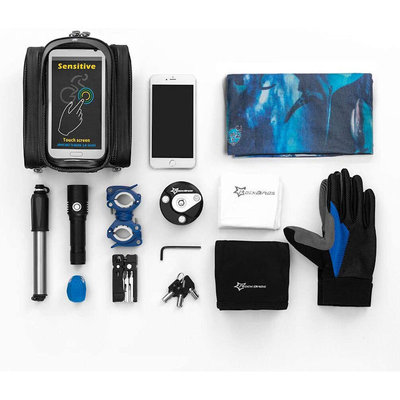 Decopatent PRO Fiets frametas met Telefoonhouder - Waterbestendige Dubbele Fietstassen afneembare Touchscreen telefoon houder - Frametas Racefiets/Fiets/Koersfiets/Mountainbike/MTB fietsen - Regenbestendige Fiets Frametas - 5.8 Inch Gsm's - Zwart - Decopatent®