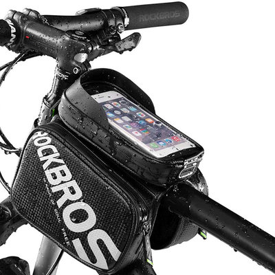 Decopatent PRO Fiets frametas met Telefoonhouder - Waterbestendige Dubbele Fietstassen afneembare Touchscreen telefoon houder - Frametas Racefiets/Fiets/Koersfiets/Mountainbike/MTB fietsen - Regenbestendige Fiets Frametas - 5.8 Inch Gsm's - Zwart - Decopatent®