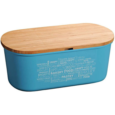 Kesper Melamine Ovale 2 in 1 Broodtrommel met Bamboe Snijplank | Brood Bewaar doos met hoge kwaliteit Bamboe snij plank | Met Bamboe Deksel, te gebruiken als brood snijplank | Afm. 34 x 20 x 14.5 Cm. | Kleur Brood trommel: Turquoise Blauw