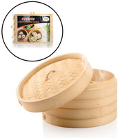 Decopatent 3 Delig Stoommandje met deksel  - Ø20.5 Cm - Bamboe - Rijst Stoommanden - Stomer Steamer Cooker - Dim Sum Stoomschaal