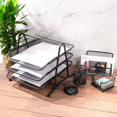 Decopatent 5 Delige Bureau Organizer SET - Pennenbakje - Mesh metaal - Brievenbak  - Memobox Papercliphouder Briefhouder - Zwart