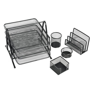 Decopatent 5 Delige Bureau Organizer SET - Pennenbakje - Mesh metaal - Brievenbak  - Memobox Papercliphouder Briefhouder - Zwart