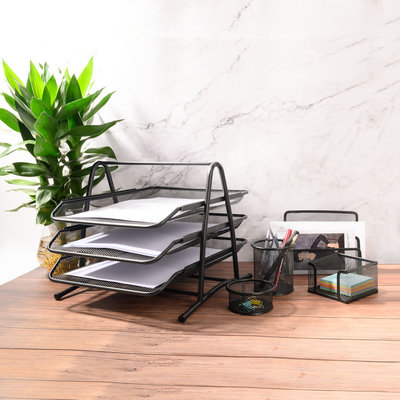 Decopatent 5 Delige Bureau Organizer SET - Pennenbakje - Mesh metaal - Brievenbak  - Memobox Papercliphouder Briefhouder - Zwart