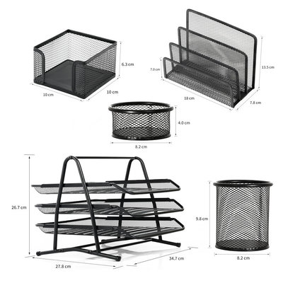 Decopatent 5 Delige Bureau Organizer SET - Pennenbakje - Mesh metaal - Brievenbak  - Memobox Papercliphouder Briefhouder - Zwart