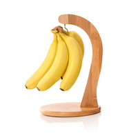 Decopatent Bananenhouder - Bamboe - Bananenhanger met ophanghaak - Druivenhouder - Hout - Fruitmand Banaan ophangen - Bananenhaak