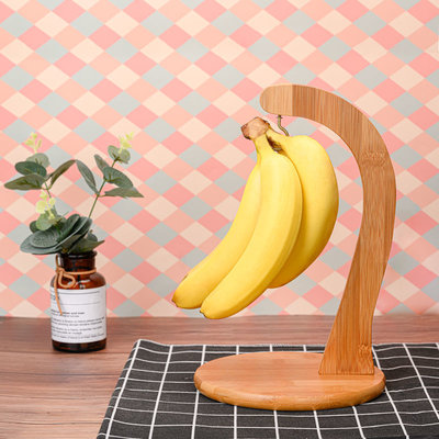 Decopatent Bananenhouder - Bamboe - Bananenhanger met ophanghaak - Druivenhouder - Hout - Fruitmand Banaan ophangen - Bananenhaak