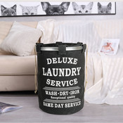 Decopatent Wasmand 50L - Rond - Tekst Deluxe Laundry Service -> Same Day Service- Badkamer - Wasmand afsluitbaar - Waszak - Zwart