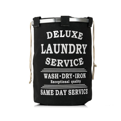 Decopatent Wasmand 50L - Rond - Tekst Deluxe Laundry Service -> Same Day Service- Badkamer - Wasmand afsluitbaar - Waszak - Zwart