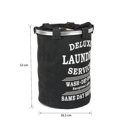 Decopatent Wasmand 50L - Rond - Tekst Deluxe Laundry Service -> Same Day Service- Badkamer - Wasmand afsluitbaar - Waszak - Zwart