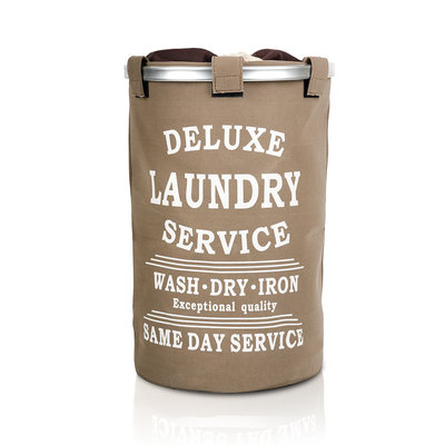 Decopatent Wasmand 50L - Rond - Tekst Deluxe Laundry Service -> Same Day Service- Badkamer - Wasmand afsluitbaar - Waszak - Bruin