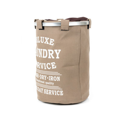 Decopatent Wasmand 50L - Rond - Tekst Deluxe Laundry Service -> Same Day Service- Badkamer - Wasmand afsluitbaar - Waszak - Bruin