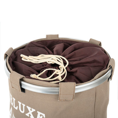 Decopatent Wasmand 50L - Rond - Tekst Deluxe Laundry Service -> Same Day Service- Badkamer - Wasmand afsluitbaar - Waszak - Bruin