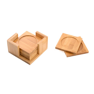 Decopatent 6 Delige Vierkante Onderzetters Set - Bamboe - Incl Onderzetter Houder - Bamboo Hout - 6 Stuks onderzetters met houder