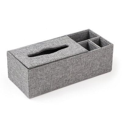 Decopatent XL Tissuedoos met 3 Vakken - Textiel - Tissuebox voor tissues - Tissue box houder - Tissuehouder opbergvakken - Grijs