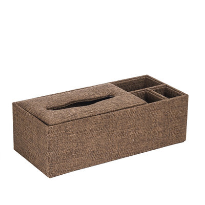 Decopatent XL Tissuedoos met 3 Vakken - Textiel - Tissuebox voor tissues - Tissue box houder - Tissuehouder opbergvakken - Bruin