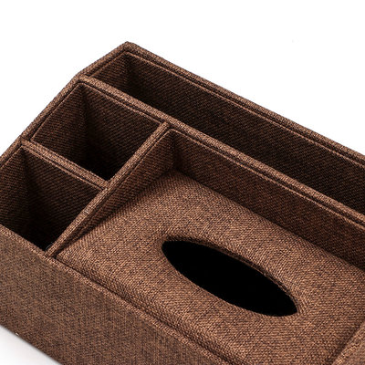 Decopatent XL Tissuedoos met 3 Vakken - Textiel - Tissuebox voor tissues - Tissue box houder - Tissuehouder opbergvakken - Bruin