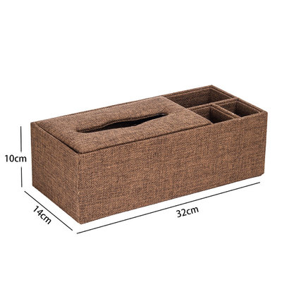 Decopatent XL Tissuedoos met 3 Vakken - Textiel - Tissuebox voor tissues - Tissue box houder - Tissuehouder opbergvakken - Bruin