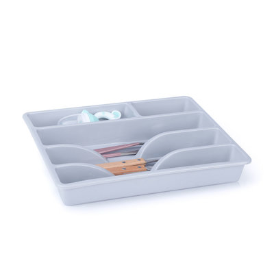 Decopatent Besteklade - Met 5 Vakken - Bestekbak - Kunstof - Bestekbakken - Keukenla bestek organizer - 26 x 31 x 4.5 Cm - Grijs