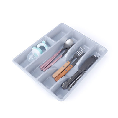 Decopatent Besteklade - Met 5 Vakken - Bestekbak - Kunstof - Bestekbakken - Keukenla bestek organizer - 26 x 31 x 4.5 Cm - Grijs