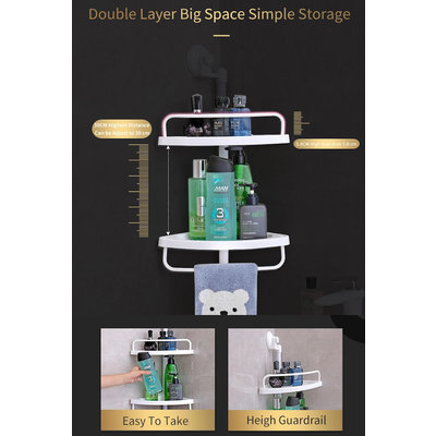 Decopatent Hoek Doucherekje - 2 Laags - Hangend Badrek - Douche rek - Hoogte verstelbaar - Badkamer - Doucherek - Zonder Boren