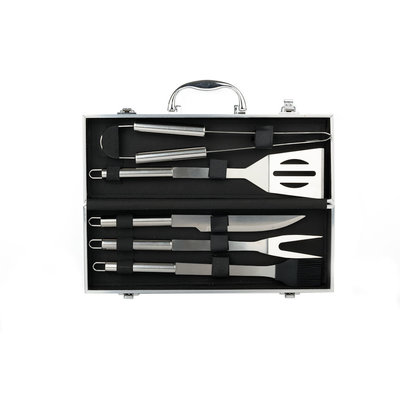 Decopatent BBQ Gereedschap SET - 6 Delig in Koffer - Barbecue - BBQ - Grill - Tang Spatel Grijptang Mes Vleesvork Insmeerborstel