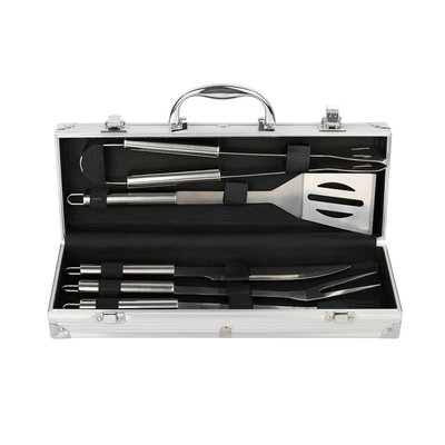 Decopatent BBQ Gereedschap SET - 6 Delig in Koffer - Barbecue - BBQ - Grill - Tang Spatel Grijptang Mes Vleesvork Insmeerborstel