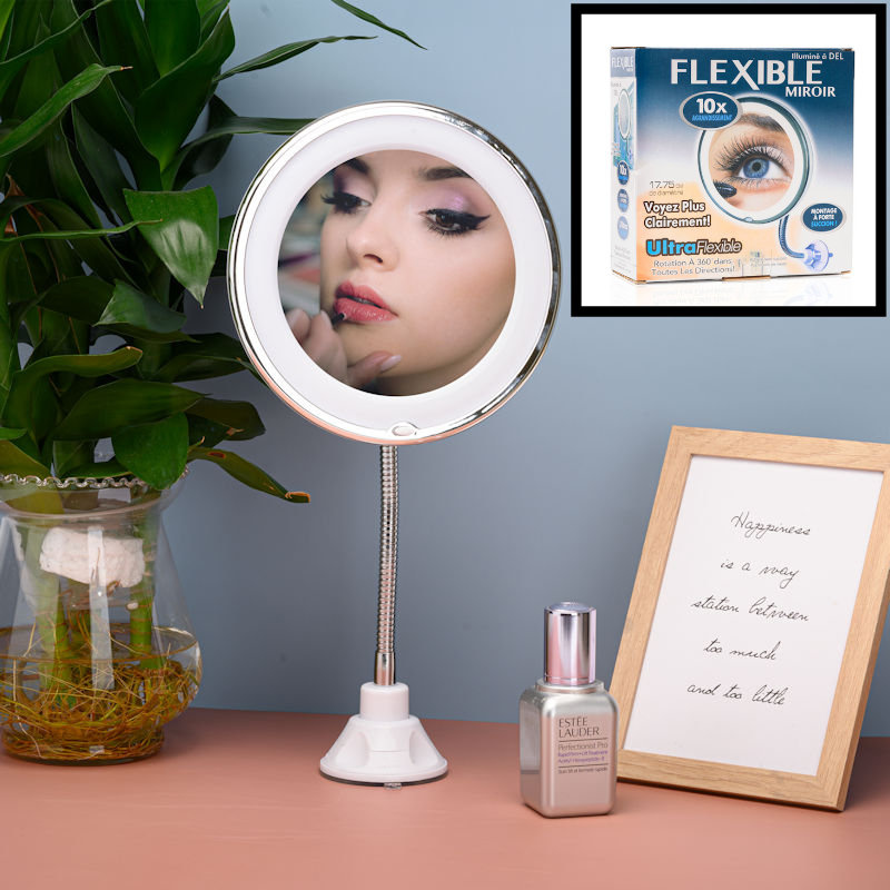 DECOPATENTFlexibele Make-Up Spiegel met verlichting - 360° Draaibaar Zuignap Sterk 10x Vergroting - Make Vergrootspiegel - 𝕍𝕖𝕣𝕜𝕠𝕠𝕡 ✪ 𝕔𝕠𝕞