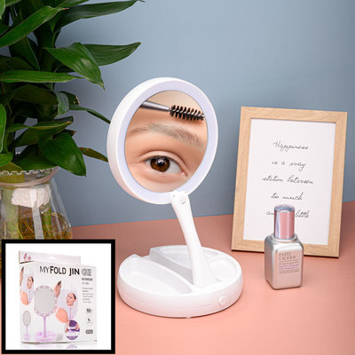 Decopatent Inklapbare Make Up Spiegel met LED verlichting - 10x Vergroting -  Opvouwbare staande Makeup Spiegel - Vergrootspiegel