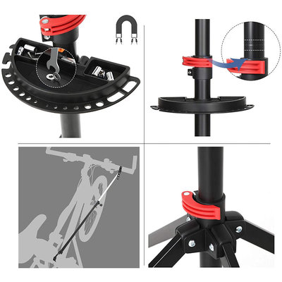 Decopatent Montagestandaard Fiets - 360° Draaibaar - Verstelbaar - Gereedschapsbakje - Stuurhouder - Montage reparatie standaard