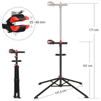 Decopatent Montagestandaard Fiets - 360° Draaibaar - Verstelbaar - Gereedschapsbakje - Stuurhouder - Montage reparatie standaard