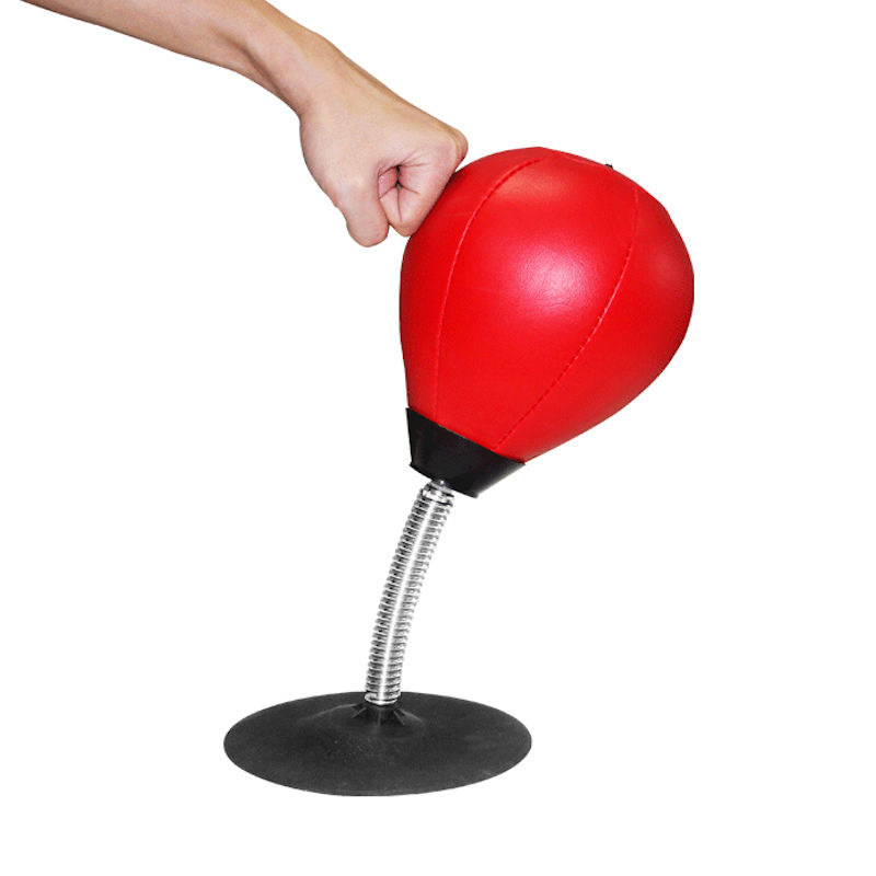 Relaxdays bureau boksbal, voor kantoor & thuis, tegen stress, frustratie, met zuignap, staande boxbal tafel, zwart/rood