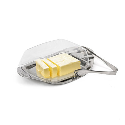 Decopatent Botervloot - Boterschaal met kunststof deksel en metaal - Boter Tang - Botervlootje Boter - RVS & Glas - Butter Dish