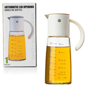 Decopatent Oliefles met Automatische schenktuit - Oliekan Glas - Olie dispenser fles voor olijfolie - Navulbaar - 300 ML - Grijs