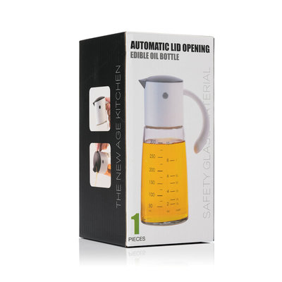Decopatent Oliefles met Automatische schenktuit - Oliekan Glas - Olie dispenser fles voor olijfolie - Navulbaar - 300 ML - Grijs