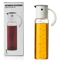 Decopatent Oliefles met Automatische schenktuit - Oliekan Glas - Olie dispenser fles voor olijfolie - Navulbaar - 500 ML - Zwart