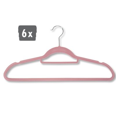 Kesper 6 STUKS Klerenhangers | Gemaakt van plastic met Broekspijp houder, 45 cm breed | Met Antislip | Broeklat | Kunststof klerenhanger | Kleur: ROSE / PINK | PAK VAN 6 STUKS