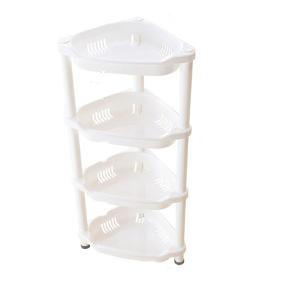 Decopatent 4 Laags Hoek Opbergrek - Staand rek met 4 etages voor in de badkamer -  Corner Keukenrek - Badkamerrek - Kunstof hoek rek - Wit Plastic hoekrek - Keuken rek / Badkamer rek - Decopatent®