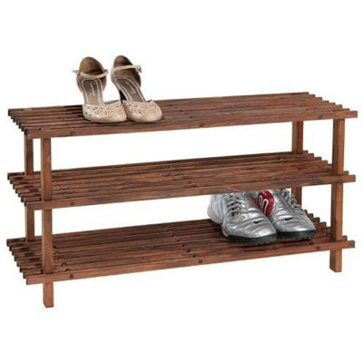 Kesper FSC® Dennenhouten Schoenenrek, 3 Verdiepingen voor 9 Paar Schoenen | Schoenenkast | Schoenen Rek | Afm. 77 x 40 x 26 Cm. | Kleur: Donker Dennenbruin