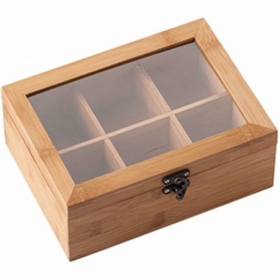 Kesper FSC® Bamboe Theedoos met 6 Vakken | Theekist Bamboe hout | Met deksel en venster | Thee Doos / Thea Box |  Afm. 21,7 x 16 x 9 Cm.