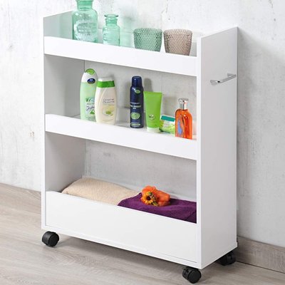 Kesper Smalle Keuken Trolley | Verrijdbare Ruimtebesparende Keuken kast | Serveer / Opslag kast met wielen voor in de keuken | Voor opslag van bv: kruiden, azijn, olie, voorraadpotten, bekers etc. |  Afm. 22 x 79 x 60 Cm. | Kleur: WIT