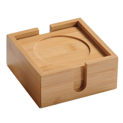 Kesper 6 Delige Vierkante Onderzetters Set - FSC® Bamboe - Incl Onderzetter Houder - Bamboo Hout - 6 Stuks onderzetters voor glazen