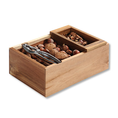 Kesper FSC® Houten Bakjes met Notenkraker - Rechthoekig - Nutcracker - Notenkrakers metaal met 2 noten bakjes - 25x16x10Cm - 3-Delige Set