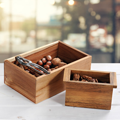 Kesper FSC® Houten Bakjes met Notenkraker - Rechthoekig - Nutcracker - Notenkrakers metaal met 2 noten bakjes - 25x16x10Cm - 3-Delige Set