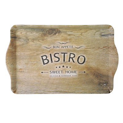 Kesper Dienblad Rechthoekig - Met Print Bistro - Design koffie / Thee dienblad - Dienblad met handvatten - Melamine - 48 x 30 x 3.5 Cm